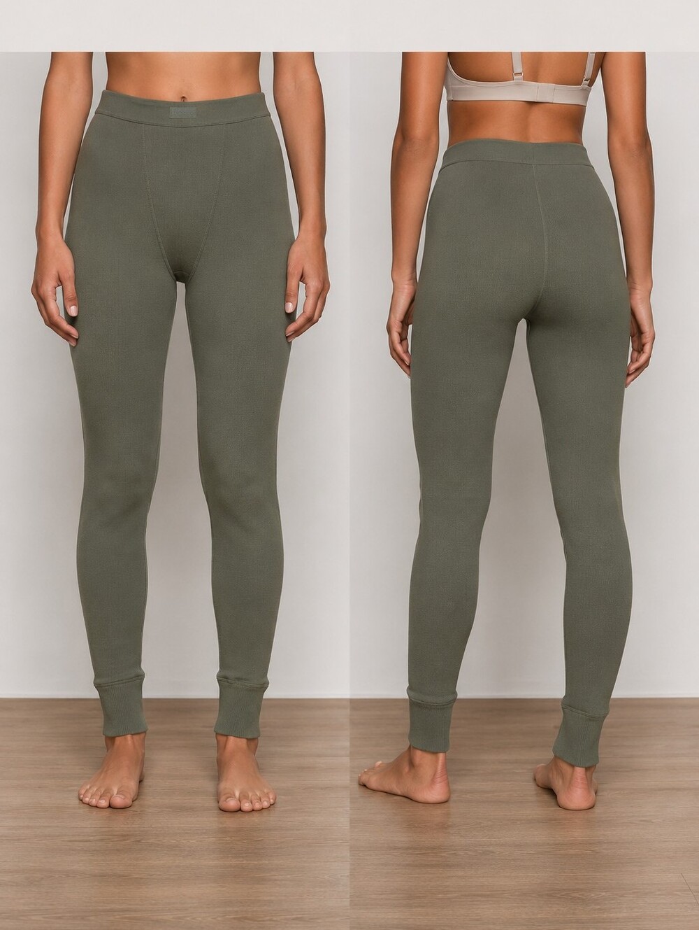 SKIMS Green Ribbed Thermal Base Layer Joggers